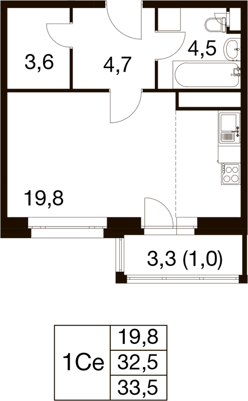 Студия 32,3 м²