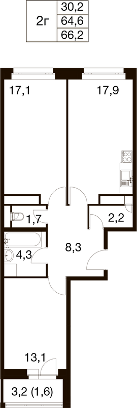 3 ккв (Евро) 64,2 м²
