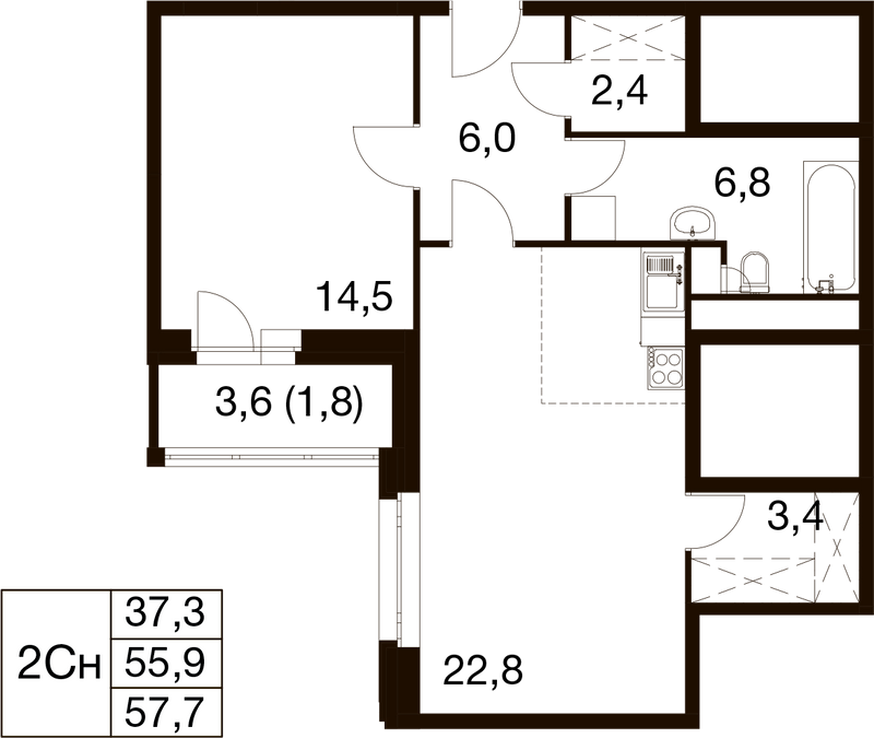 2 ккв (Евро) 55,3 м²