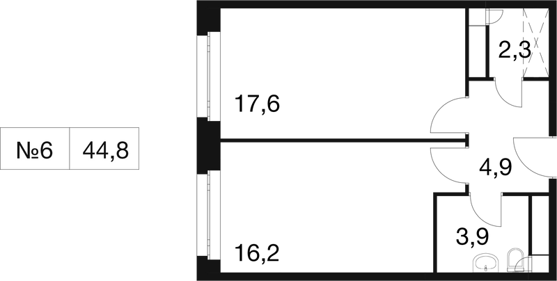 2 ккв (Евро) 44,8 м²