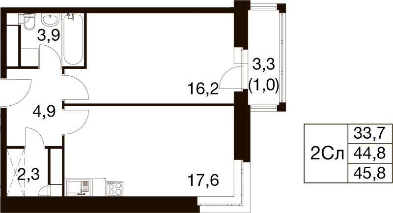 2 ккв (Евро) 44,3 м²