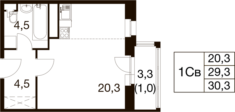 Студия 29 м²