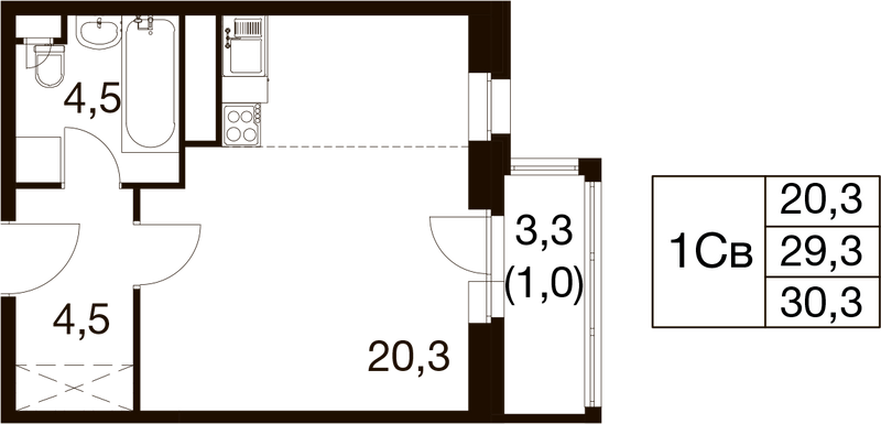 Студия 29 м²