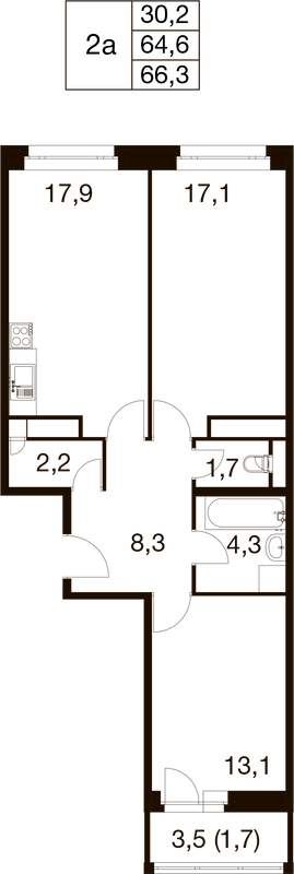 3 ккв (Евро) 63,7 м²