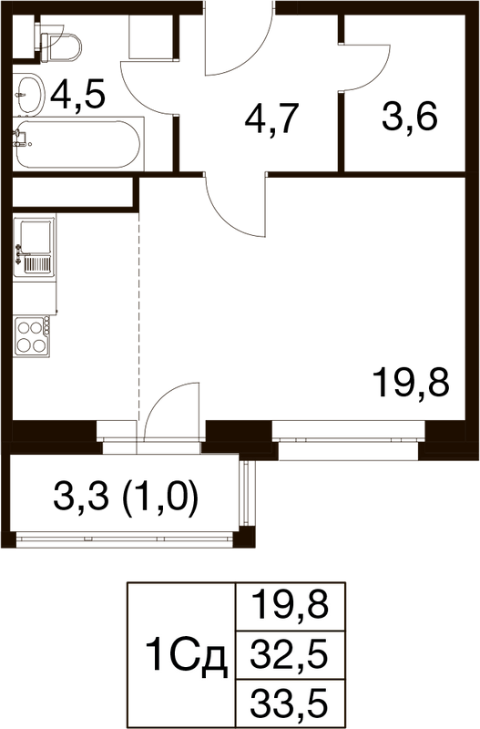Студия 32,3 м²