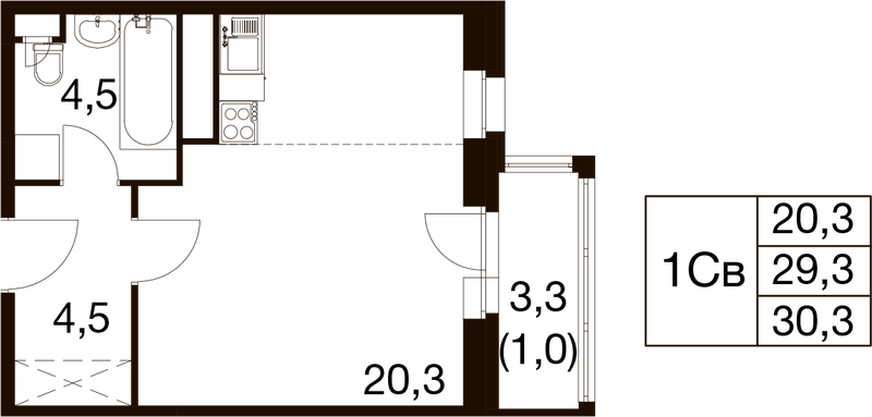 Студия 28,6 м²
