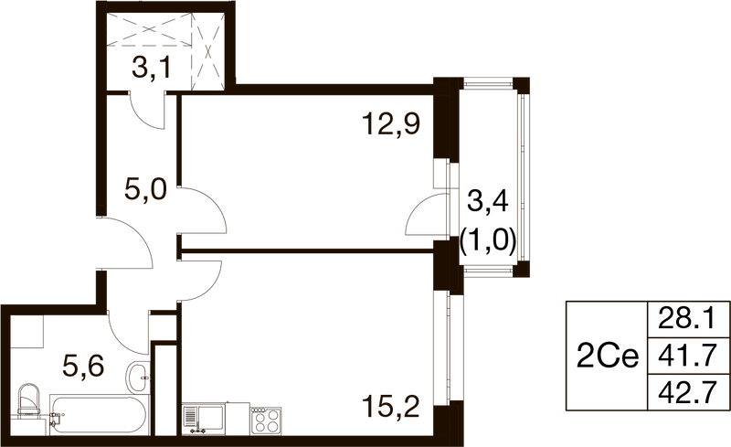 2 ккв (Евро) 41,5 м²