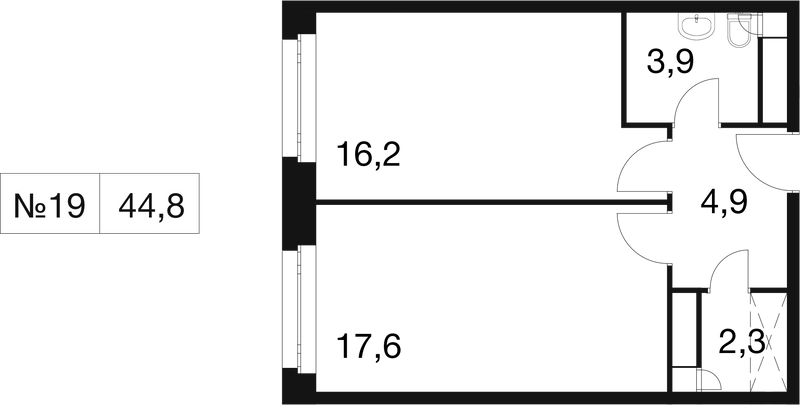 2 ккв (Евро) 44,2 м²