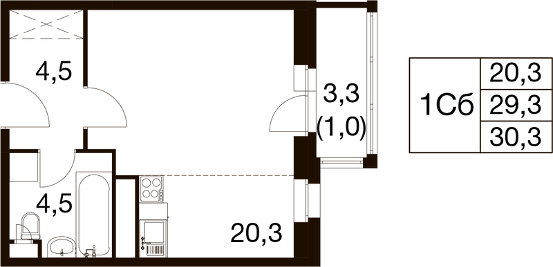 Студия 29,2 м²