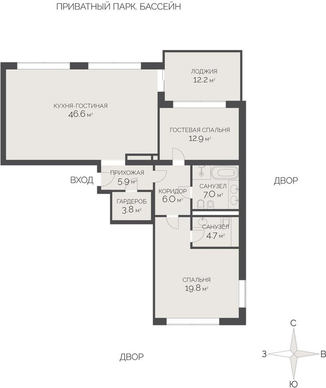 3 ккв (Евро) 34 м²