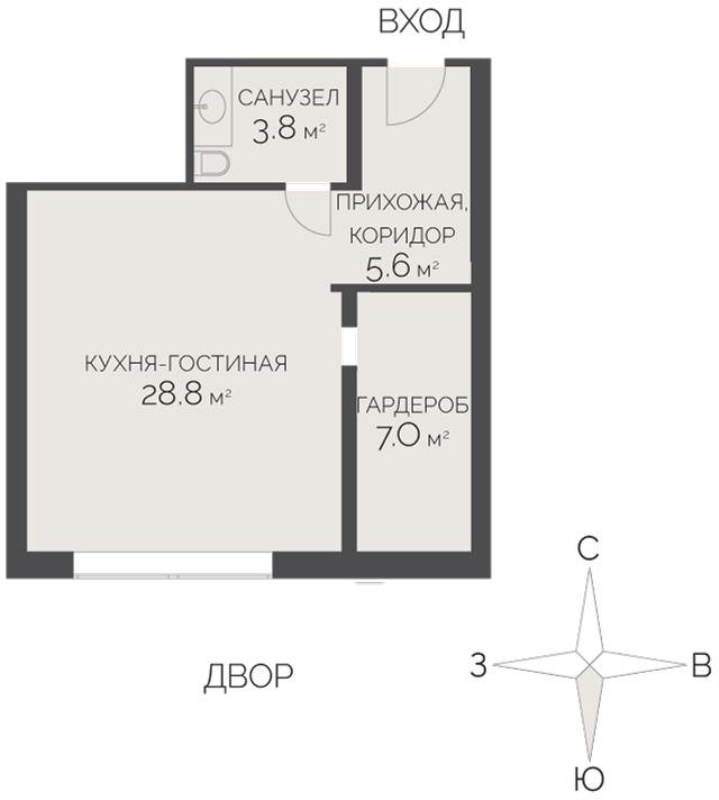 Студия 43 м²