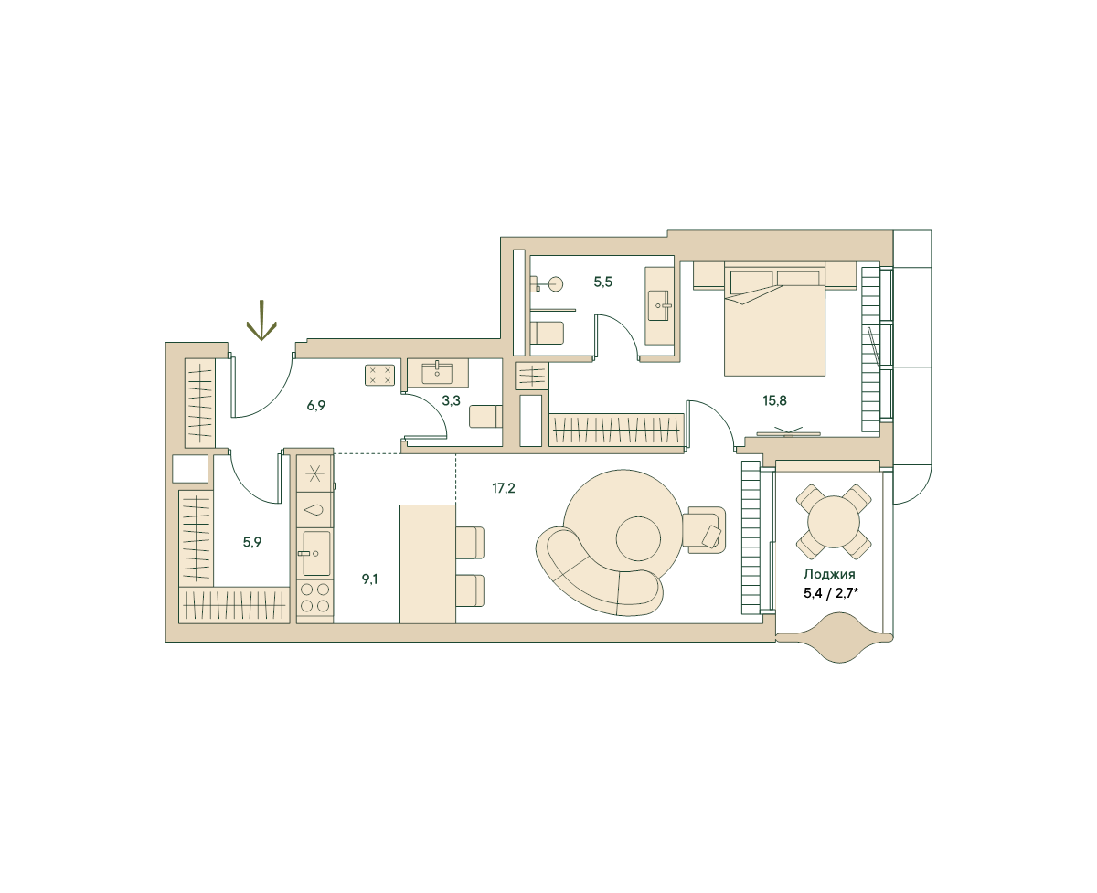 2 ккв (Евро) 70,8 м²
