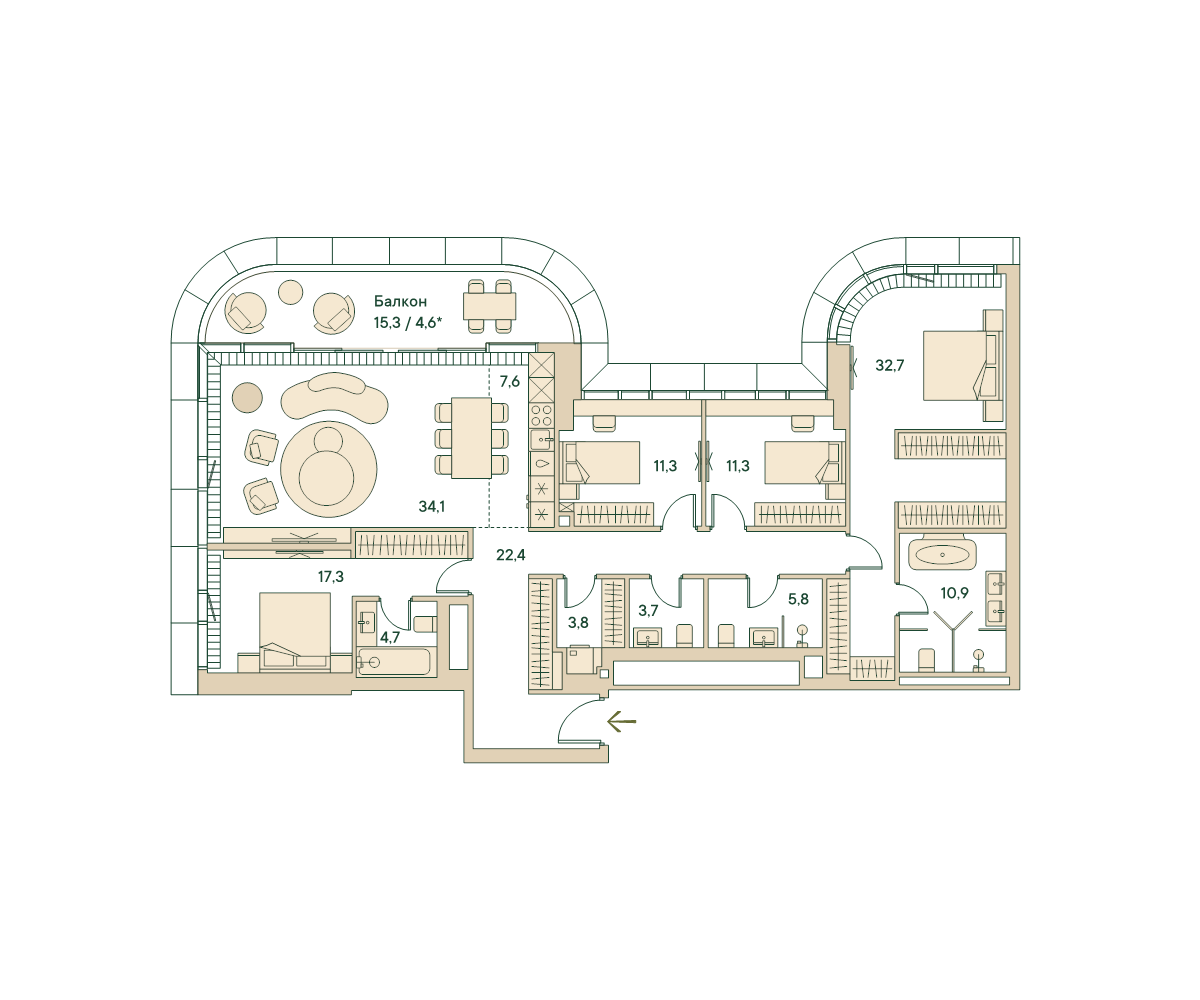 5 ккв (Евро) 184,6 м²