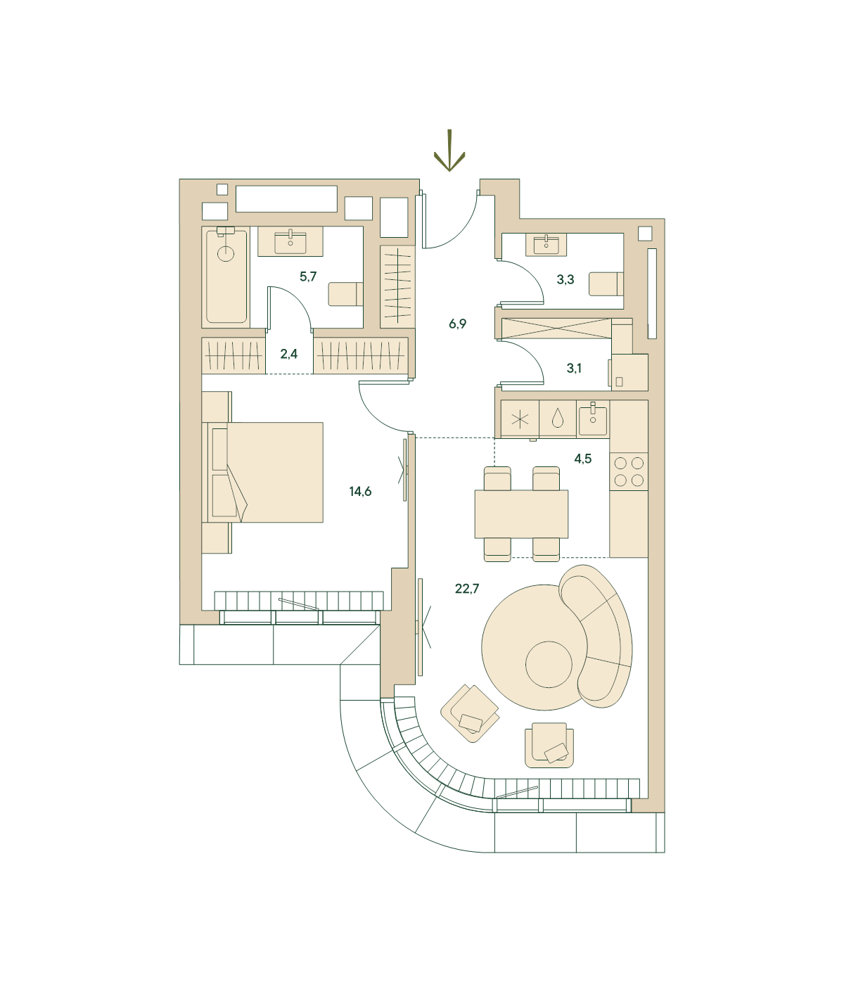 2 ккв (Евро) 65 м²