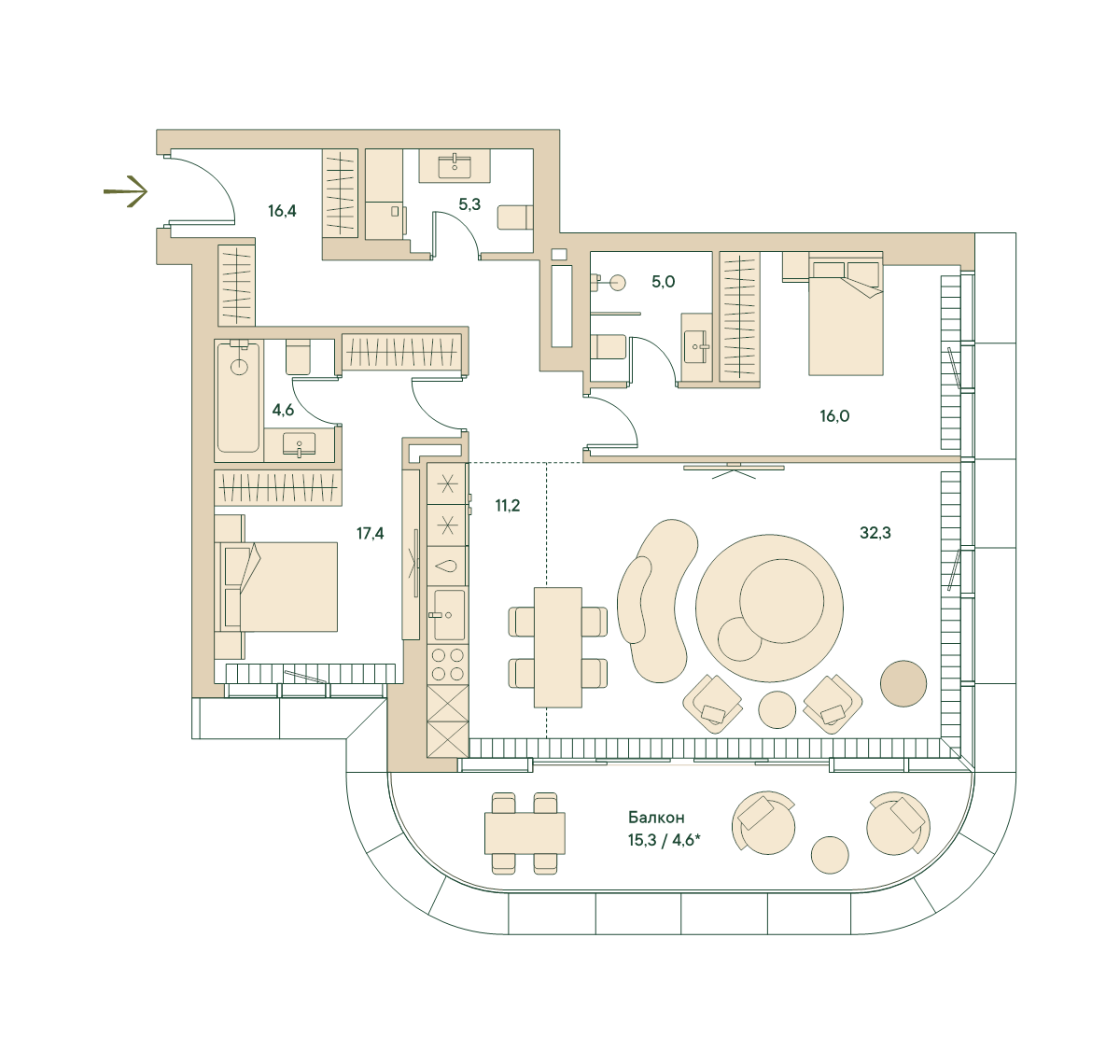 3 ккв (Евро) 125,6 м²
