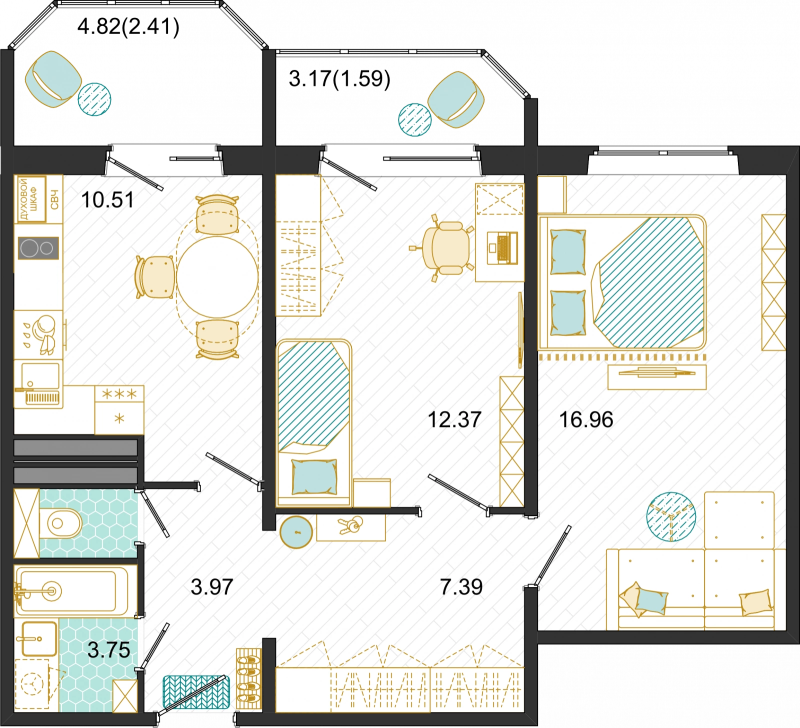 2 ккв 59,1 м²