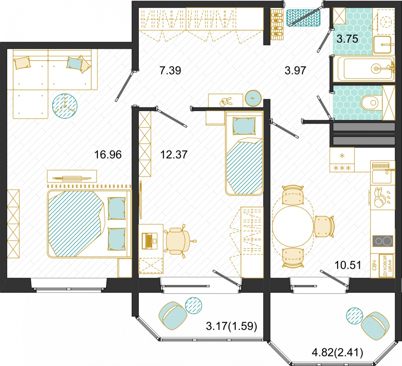 2 ккв 59,1 м²