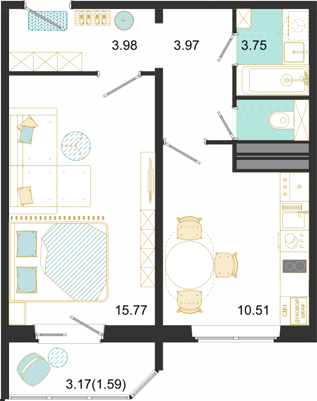 1 ккв 39,6 м²