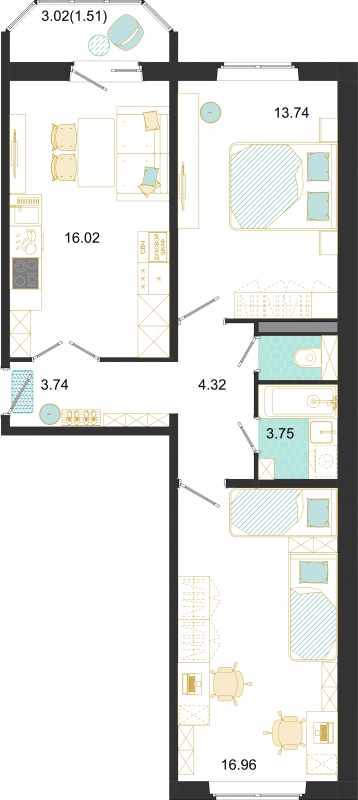 3 ккв (Евро) 60 м²