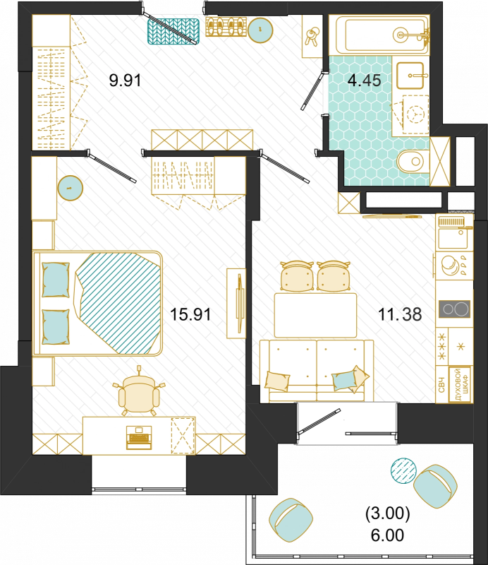 1 ккв 44,7 м²