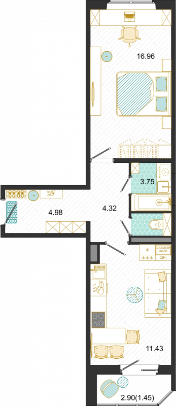 1 ккв 44,9 м²