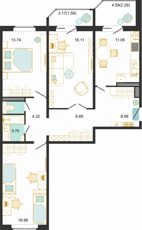 3 ккв 84,2 м²