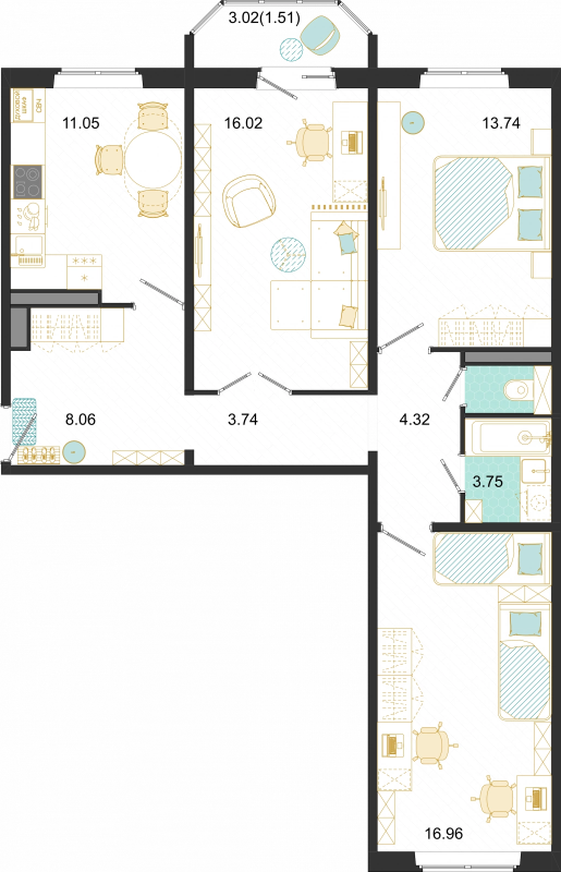 3 ккв 79,2 м²