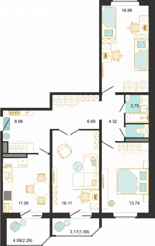 3 ккв 84,8 м²