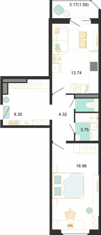 1 ккв 48,7 м²