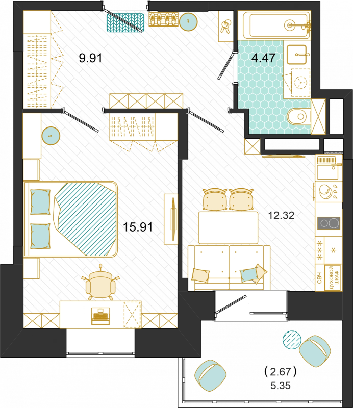 1 ккв 45,3 м²
