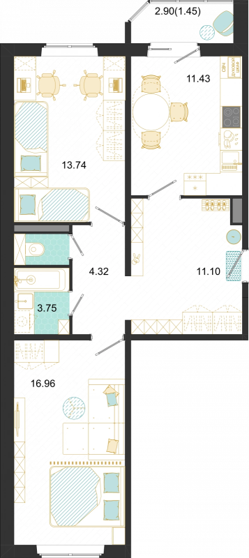 2 ккв 61,8 м²