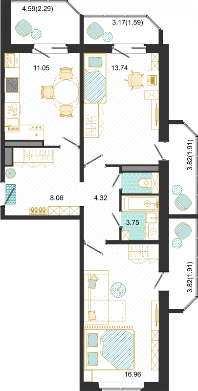 2 ккв 65,8 м²
