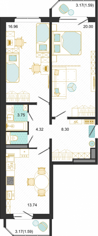 2 ккв 70,3 м²