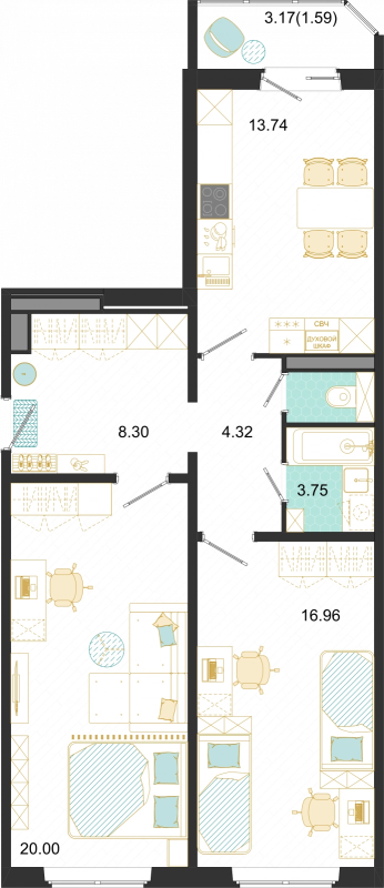 2 ккв 68,7 м²