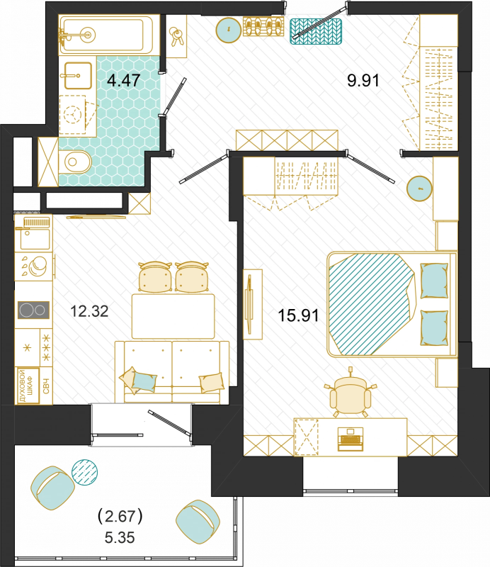 1 ккв 45,3 м²