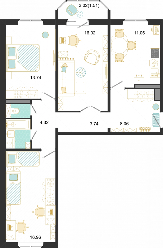 3 ккв 79,2 м²