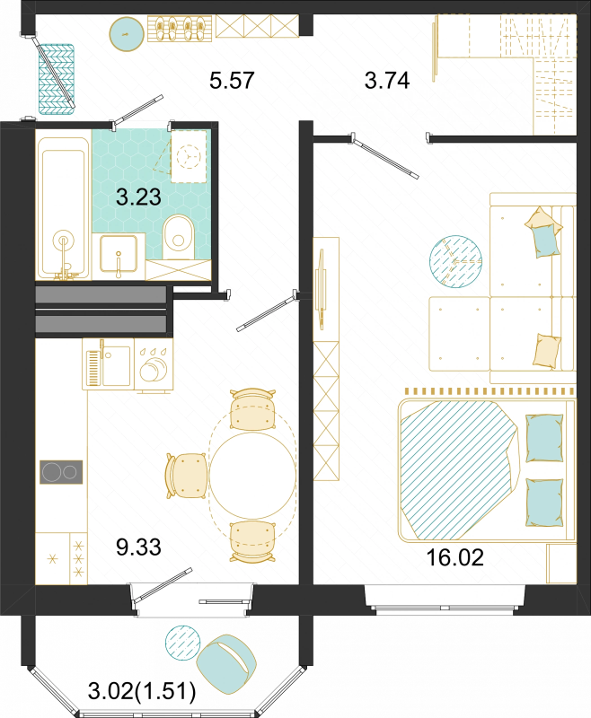 1 ккв 39,4 м²