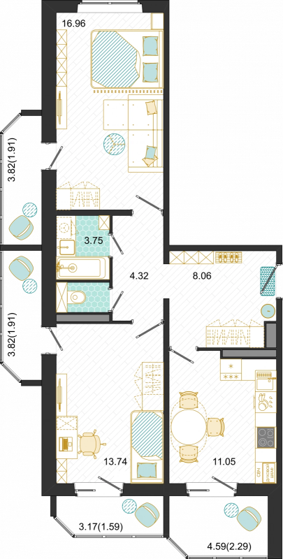 2 ккв 65,8 м²