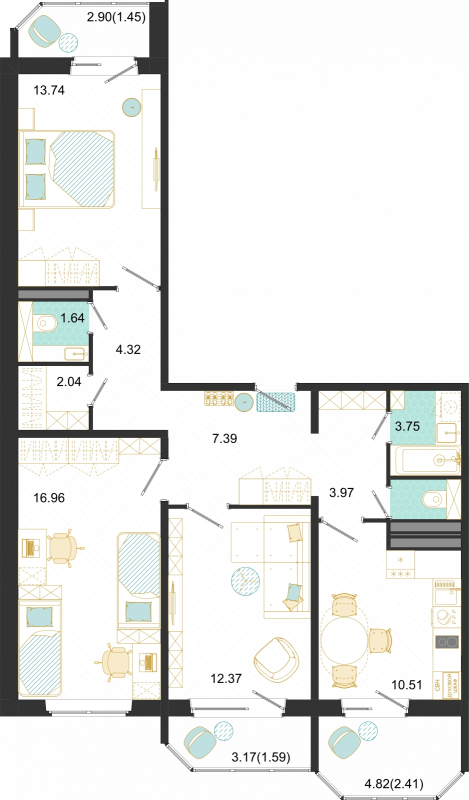 3 ккв 82,1 м²