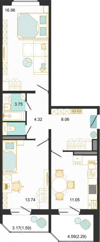 2 ккв 61,7 м²