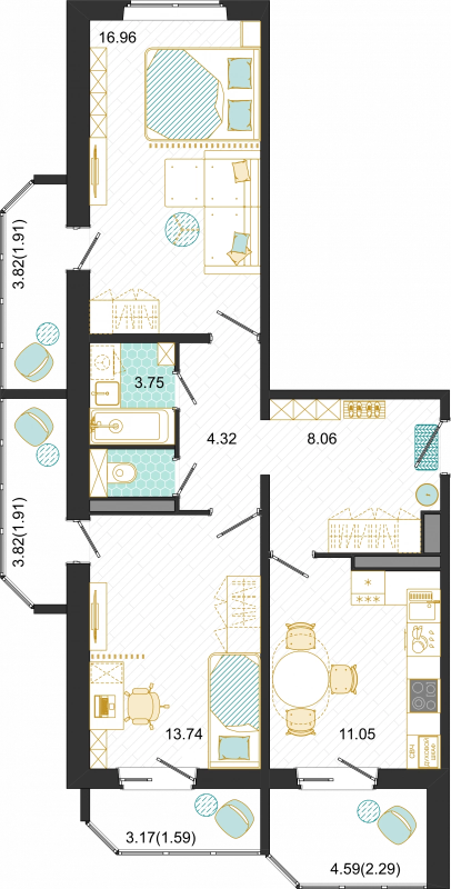 2 ккв 65,6 м²