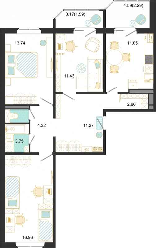 3 ккв 79,1 м²
