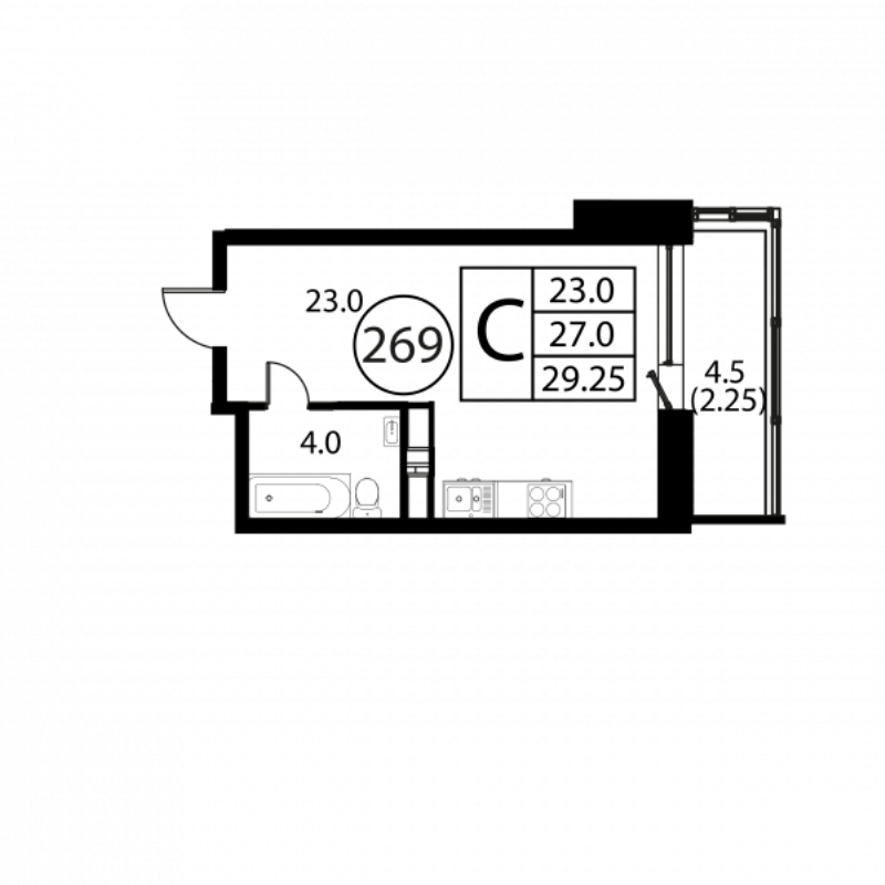 Студия 29,3 м²