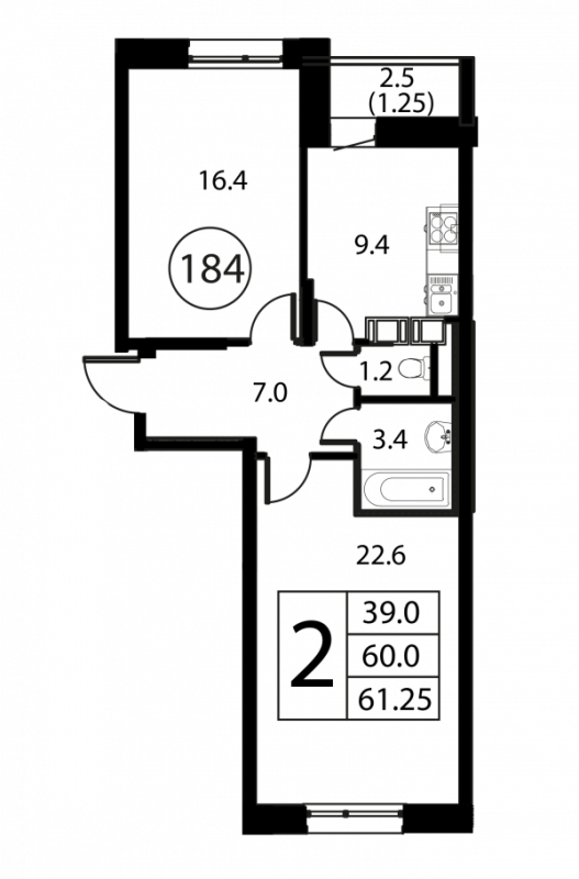 2 ккв 61,3 м²