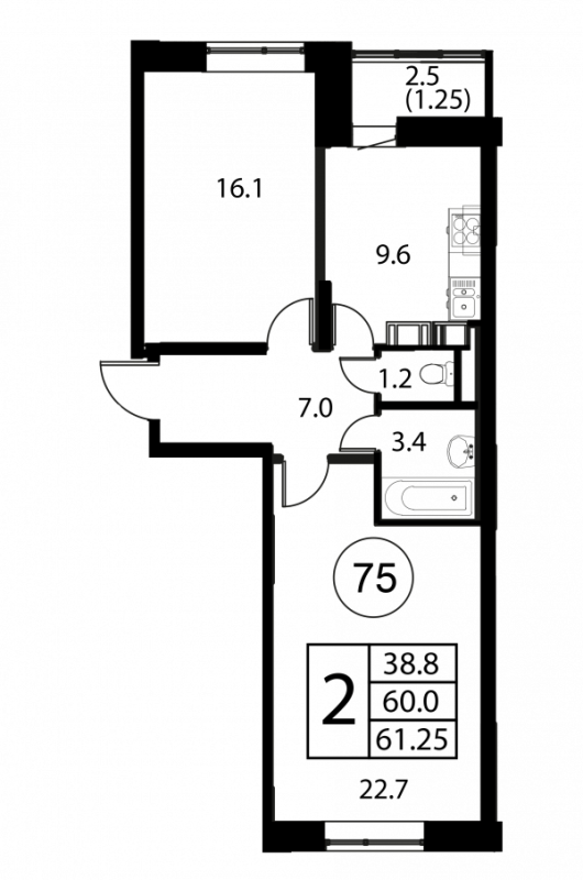 2 ккв 61,3 м²