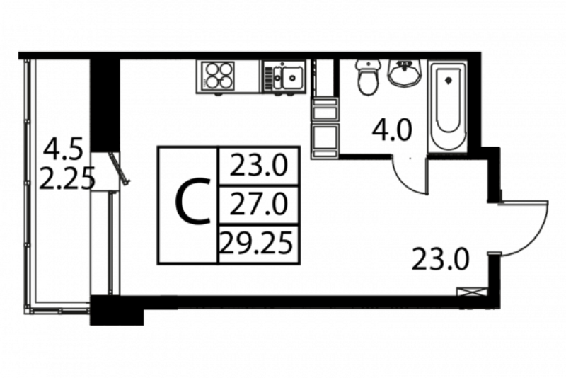 Студия 29,3 м²