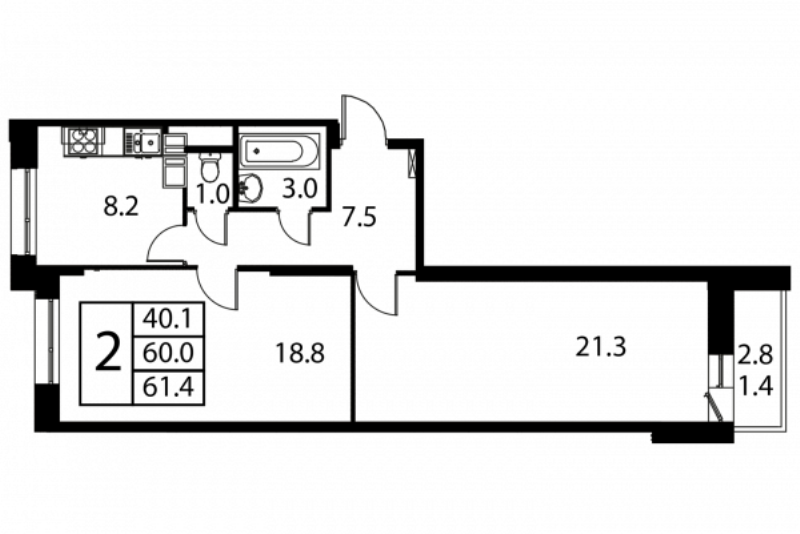2 ккв 61,4 м²