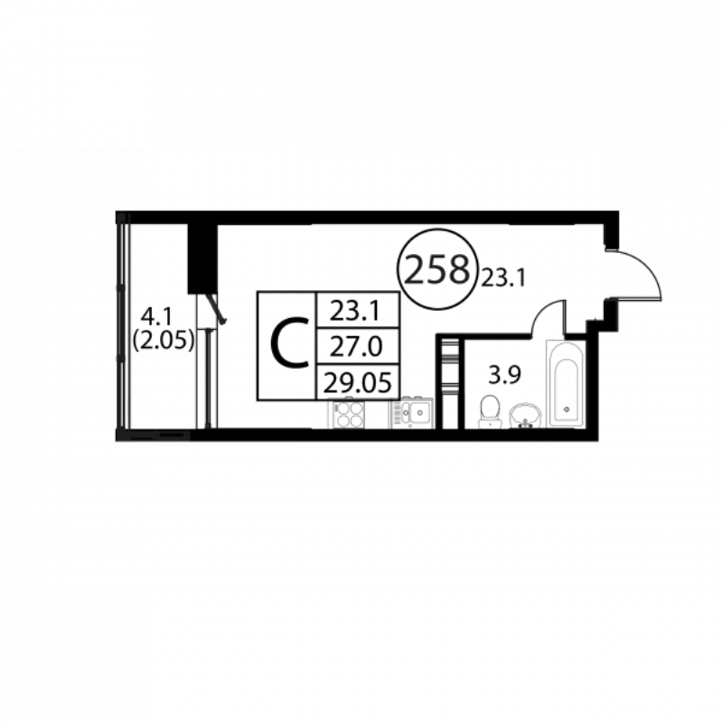 Студия 29,1 м²