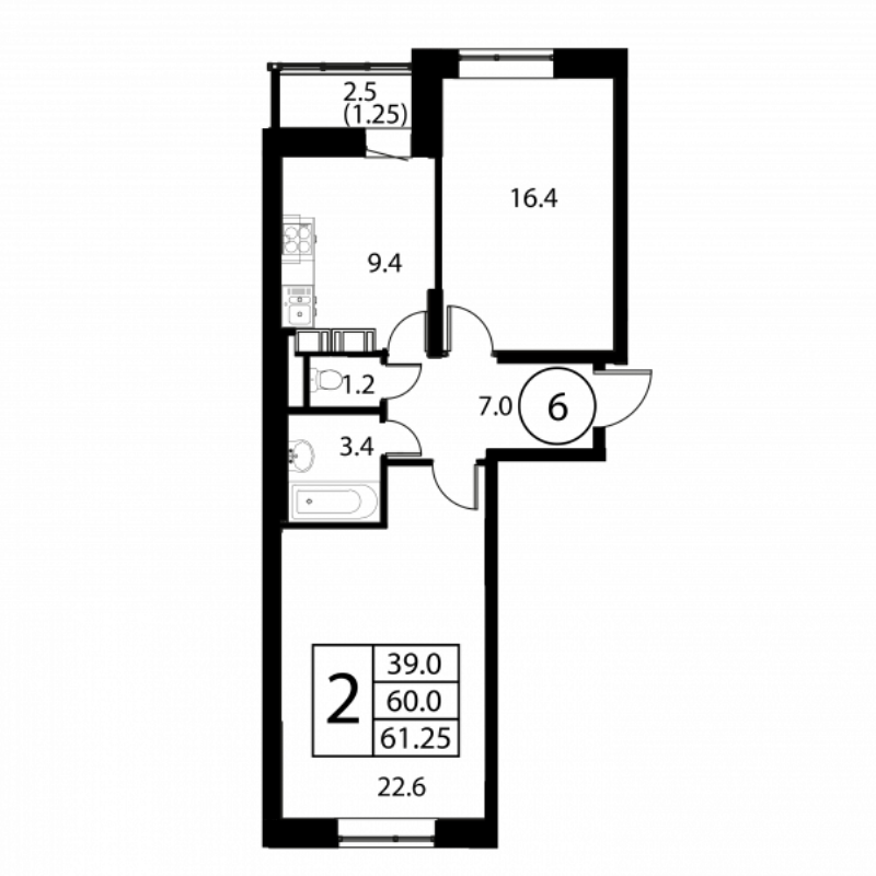 2 ккв 61,3 м²