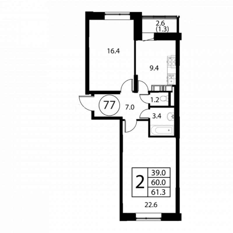 2 ккв 61,3 м²